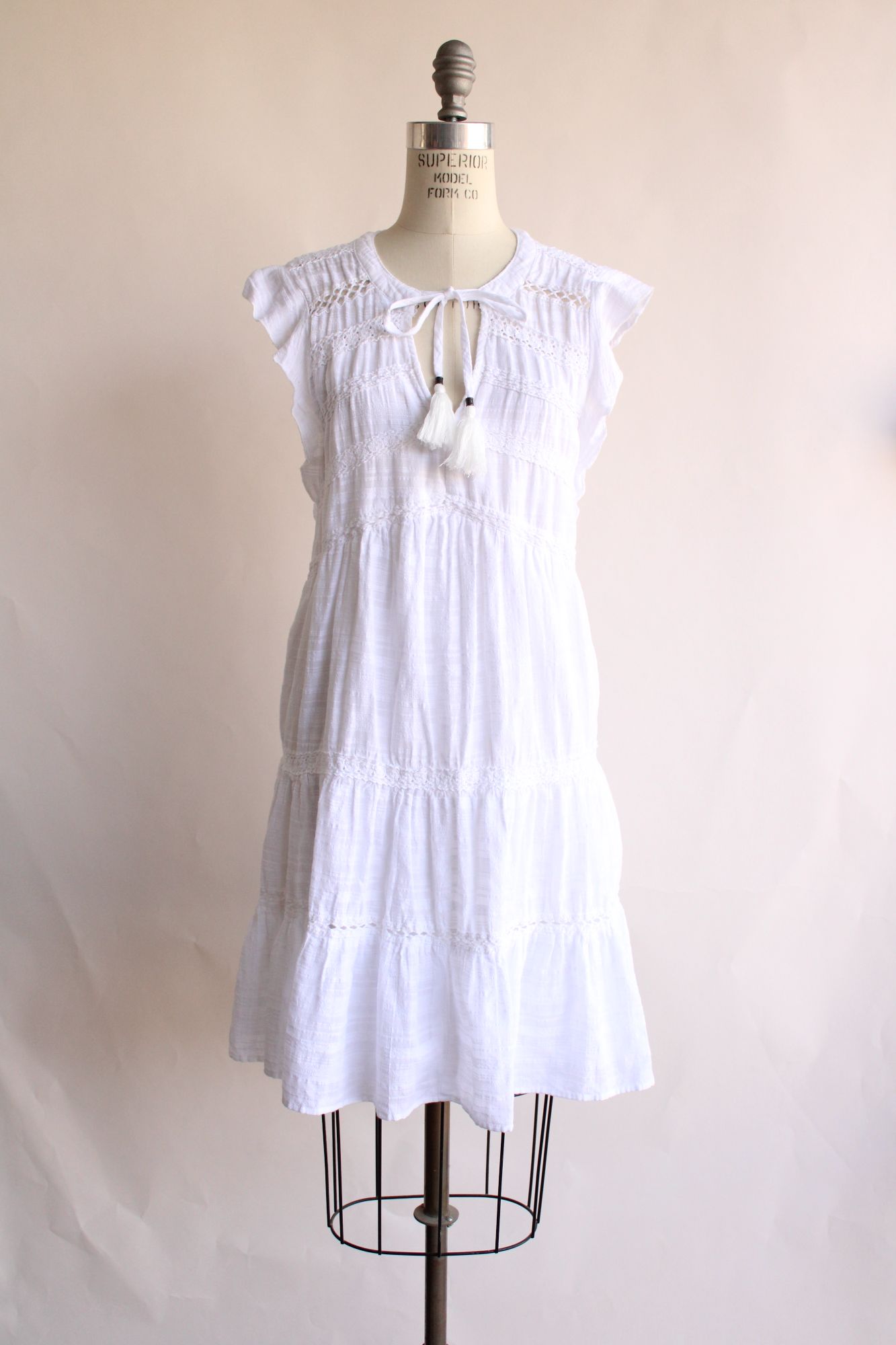 Knox Rose Womens Dress, White Cotton, Size Large, Boho Peasant