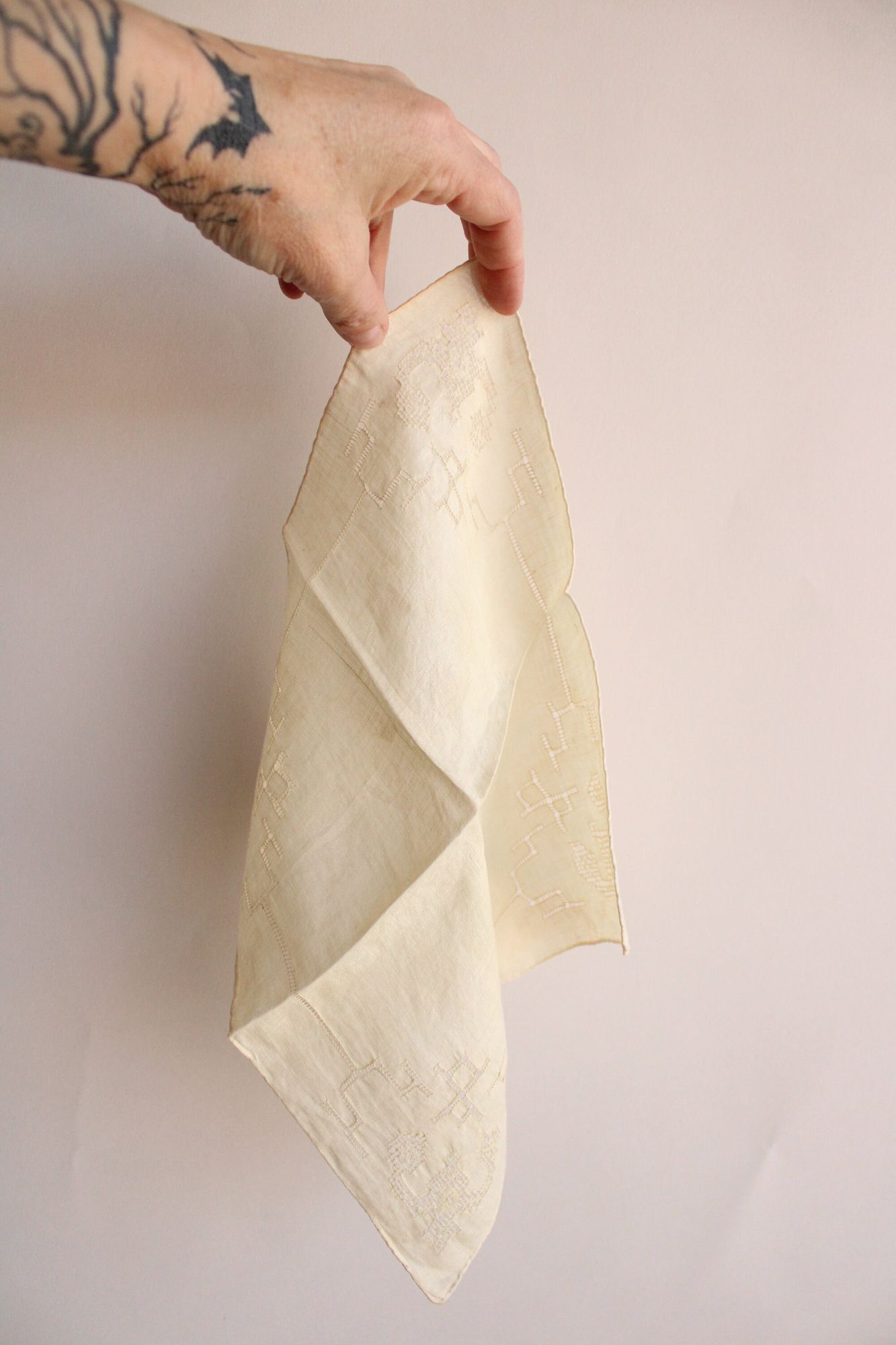 Vintage 1930 Handkerchief, Natural Plant Hand Dyed Ivory