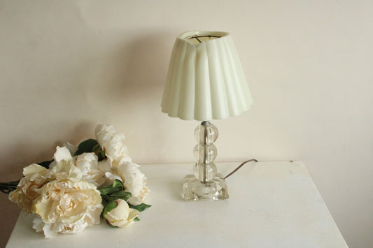 Vintage 1950s Glass or Lucite Table Lamp with Celluloid Shade