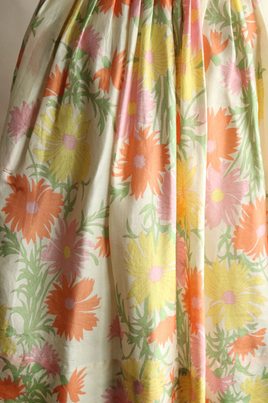 Vintage 1960s Silk Pastel Floral Pleated Circle Skirt