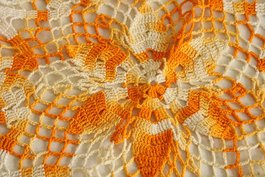 Vintage 1960s Orange Yellow and White Crochet Doily