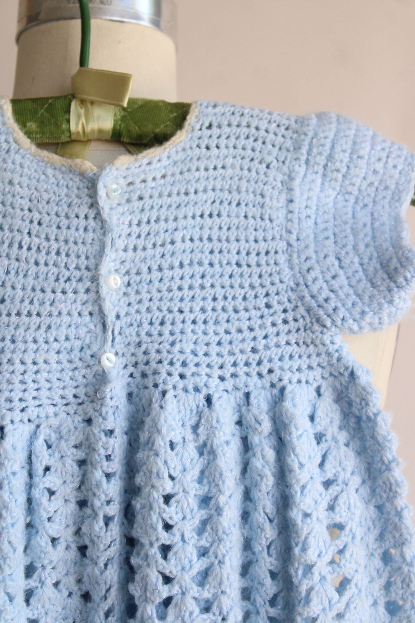 Vintage Blue Knit Baby Frock