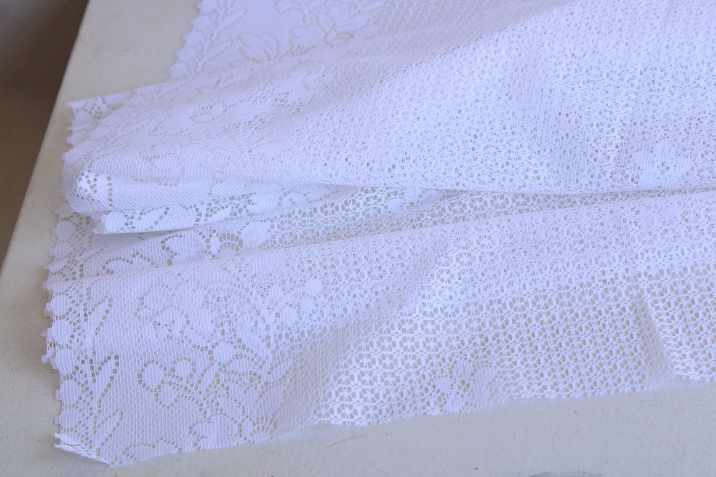 Vintage 1980s 1990s White Lace Fabric,  24" Wide 88" Long Piece, Floral Pattern