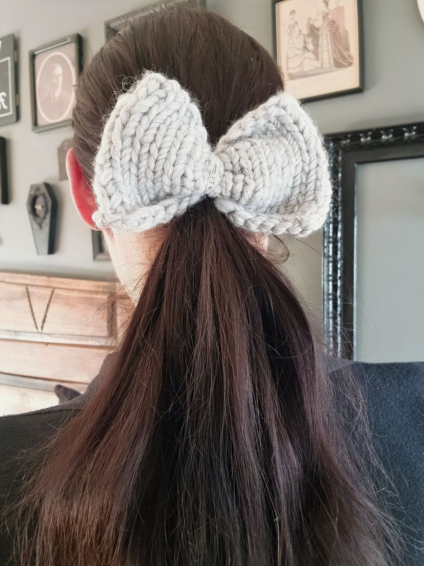 The "Ice Queen" Hand Knit Hair Bow