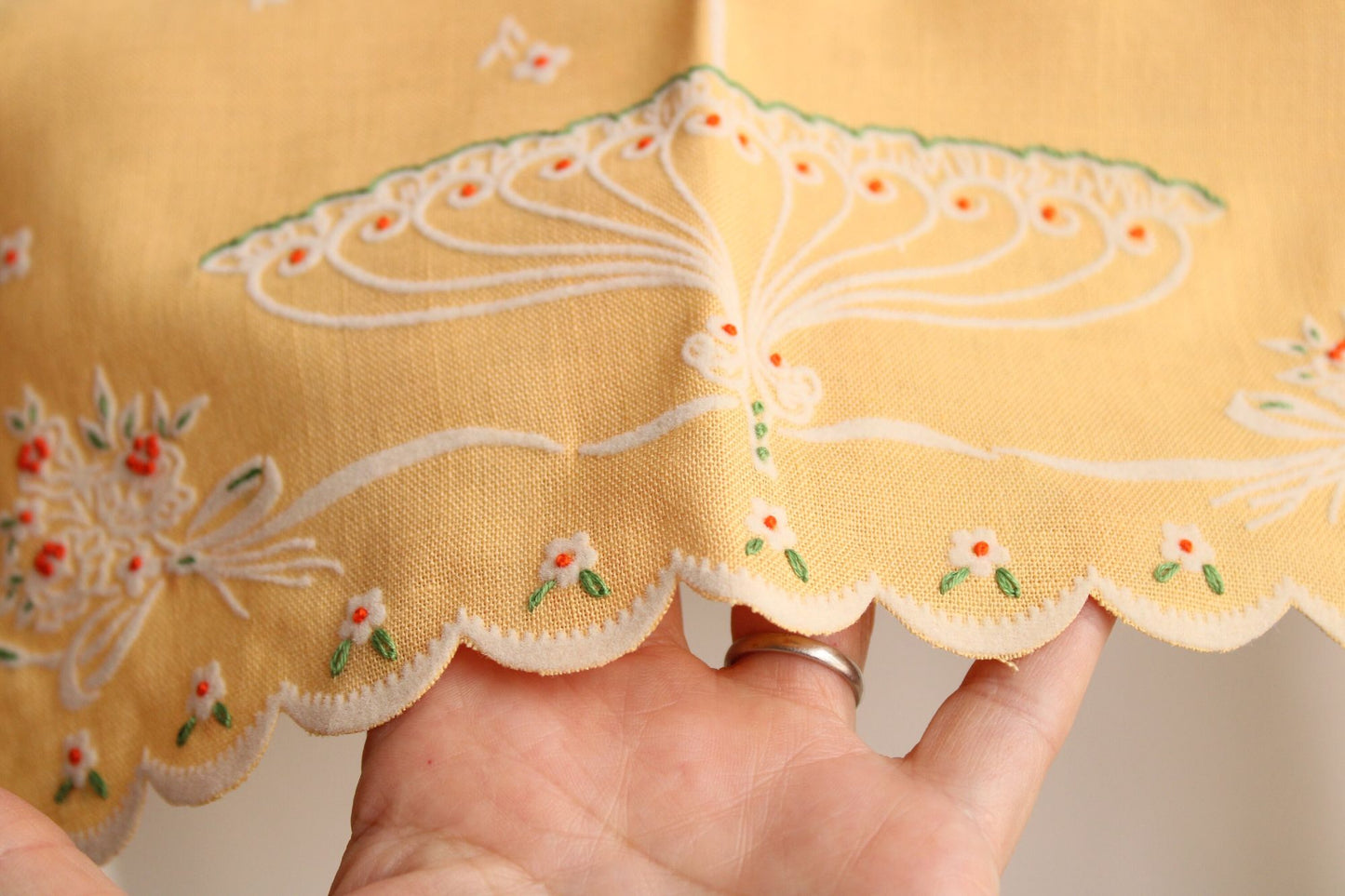 Vintage Yellow with Floral Embroidery Tea Towel