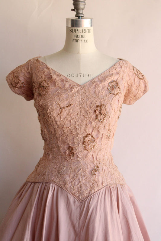 Vintage 1950s  Le Michel Pink Lace Dress