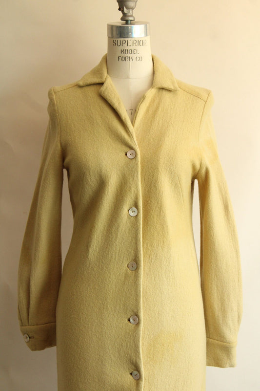 Vintage 1960s Fred Rothschild Yellow Wool Coat Dress