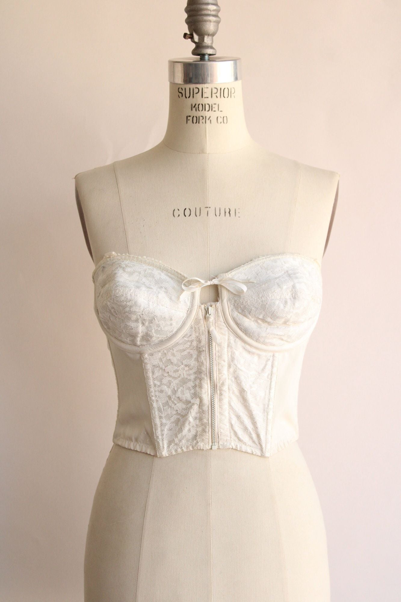 Vintage 1950s White Longline Backless Bra 34B, Convertible and Straple