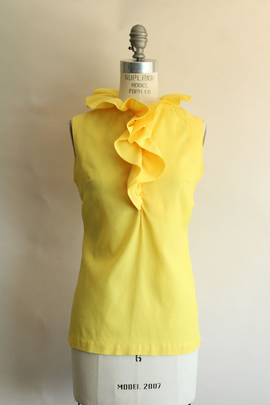 Vintage 1960s Teddi of California Yellow Ruffle Collar Blouse