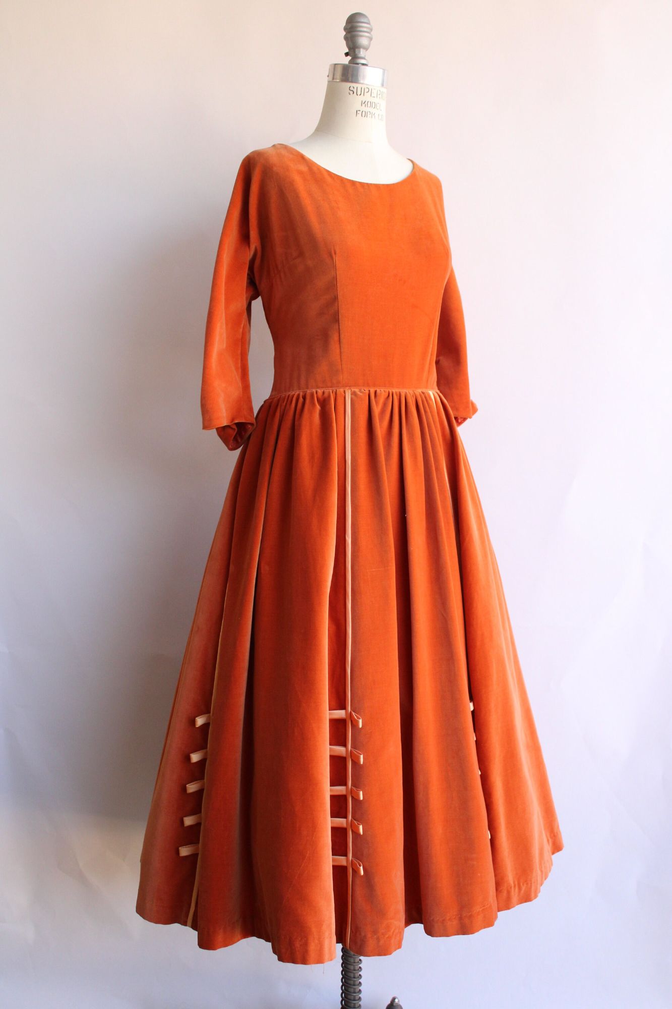 Vintage 1950s  VOLUP Emma Domb Orange Velvet and Satin Party Dress