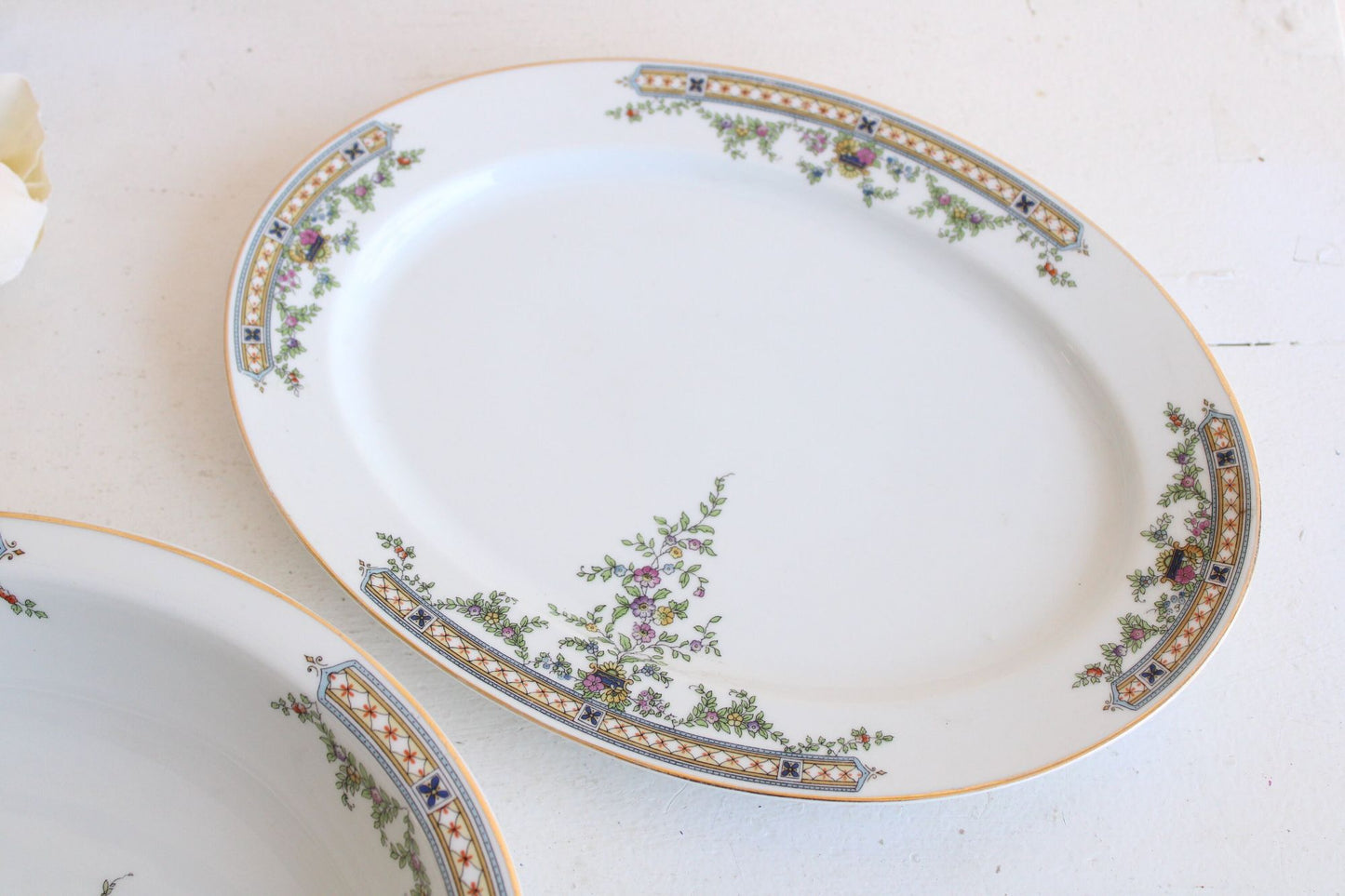 Vintage 1940s Serving Bowl and Plate, 10" and 12" Oval Heinrich & Co Selb Bavaria China Floral Pattern
