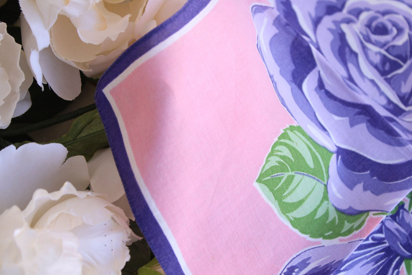 Vintage Cotton Purple Rose Floral Print Hankie