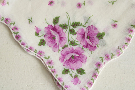 Vintage Cotton Purple Rose Print Hankie
