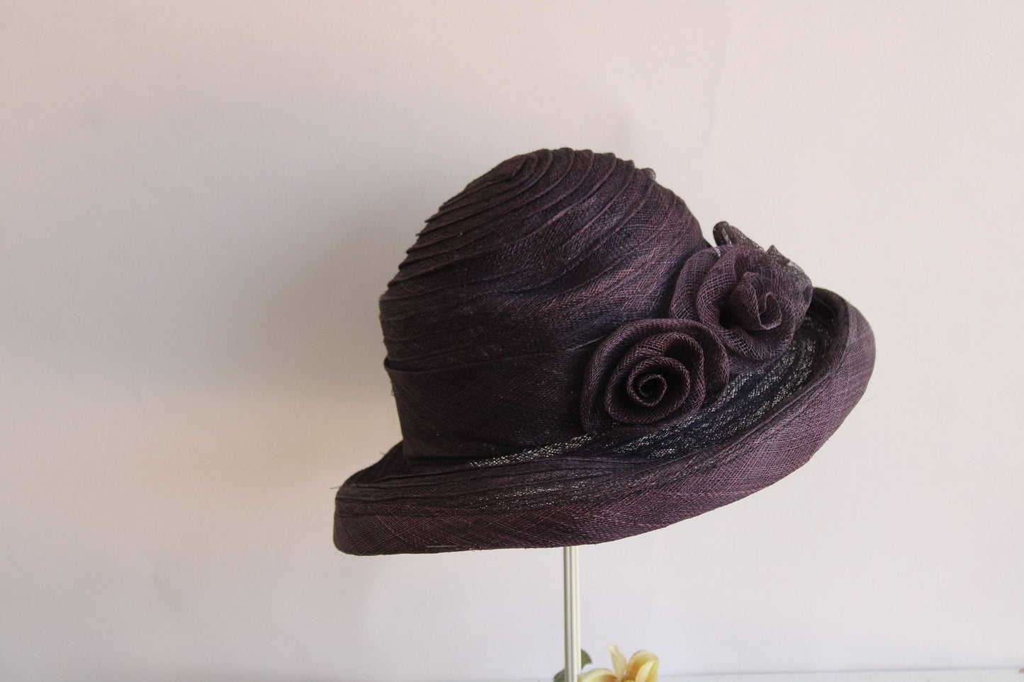 Vintage 1930s 1940's Navy Blue Straw wide Brimmed Hat