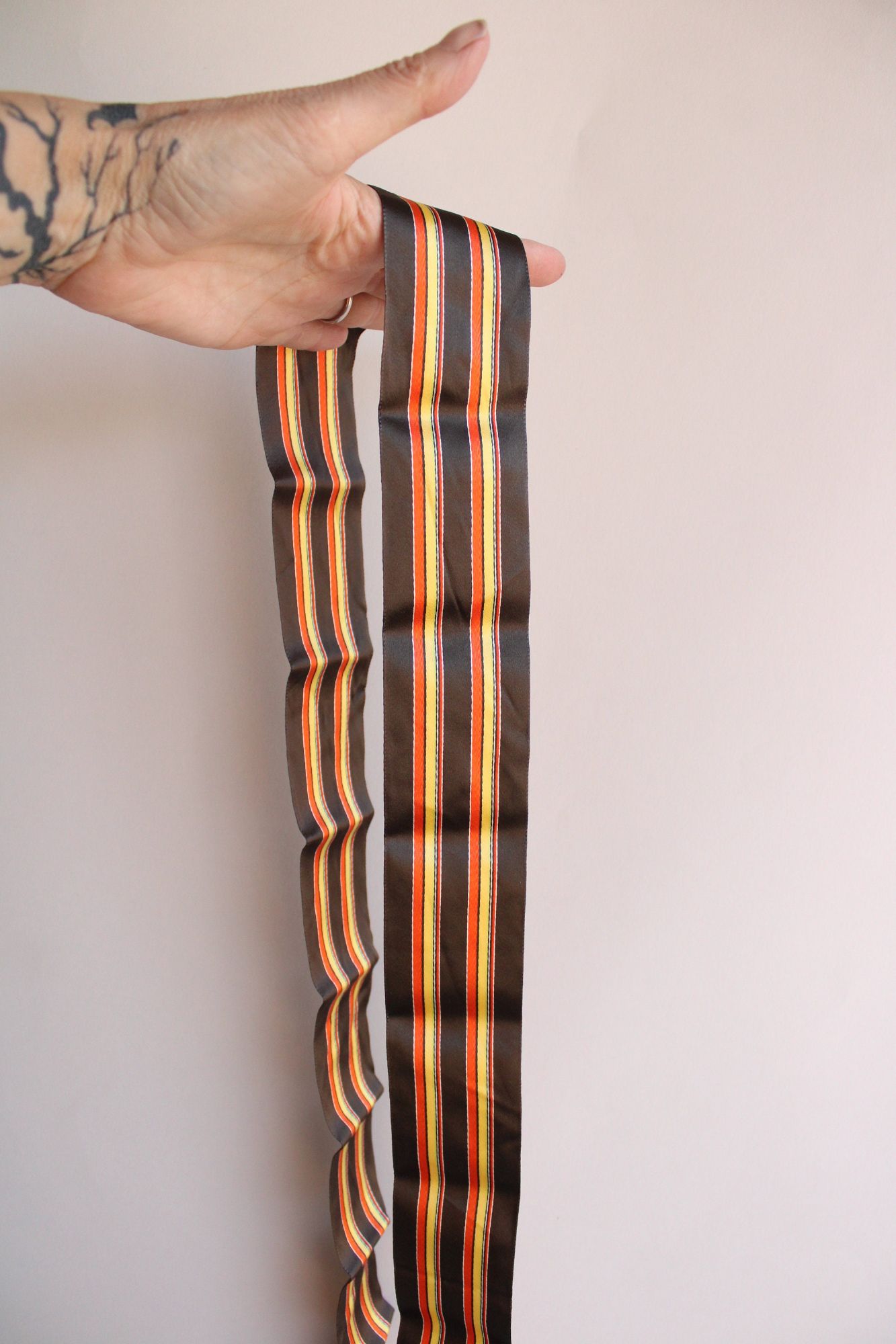 Vintage  Ribbon Trim, Brown, Orange Yellow Striped, 3 yards long, 2 Inch Wide