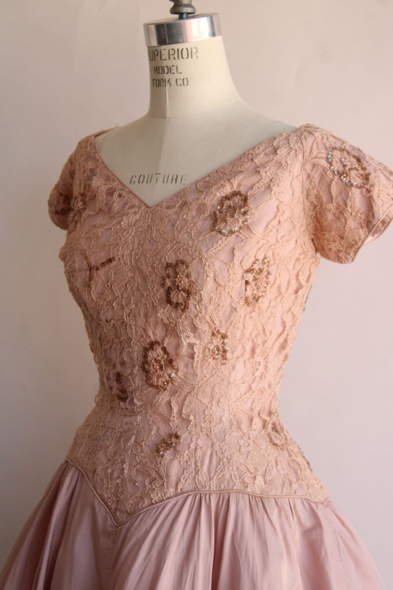 Vintage 1950s  Le Michel Pink Lace Dress