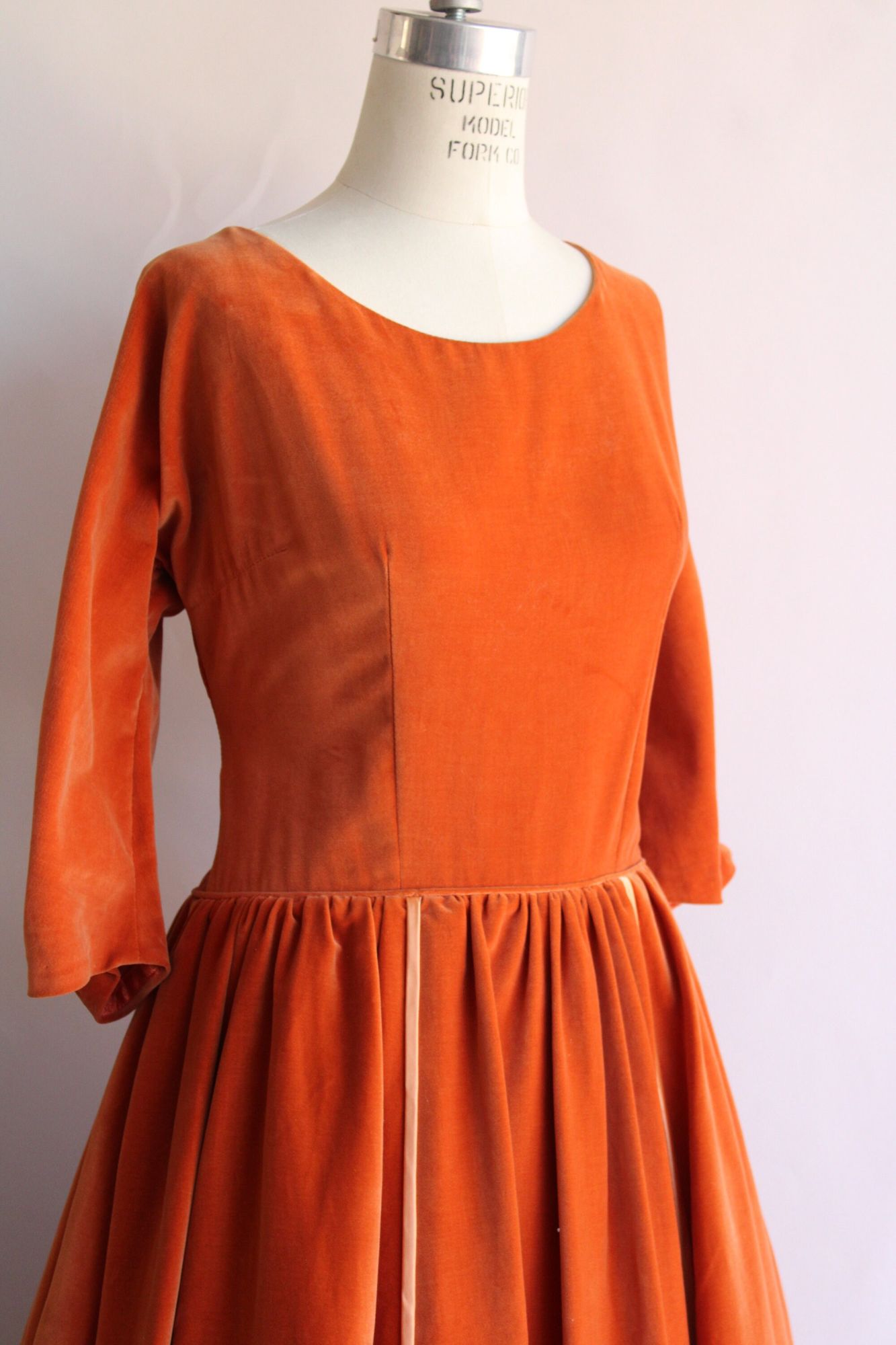 Vintage 1950s  VOLUP Emma Domb Orange Velvet and Satin Party Dress