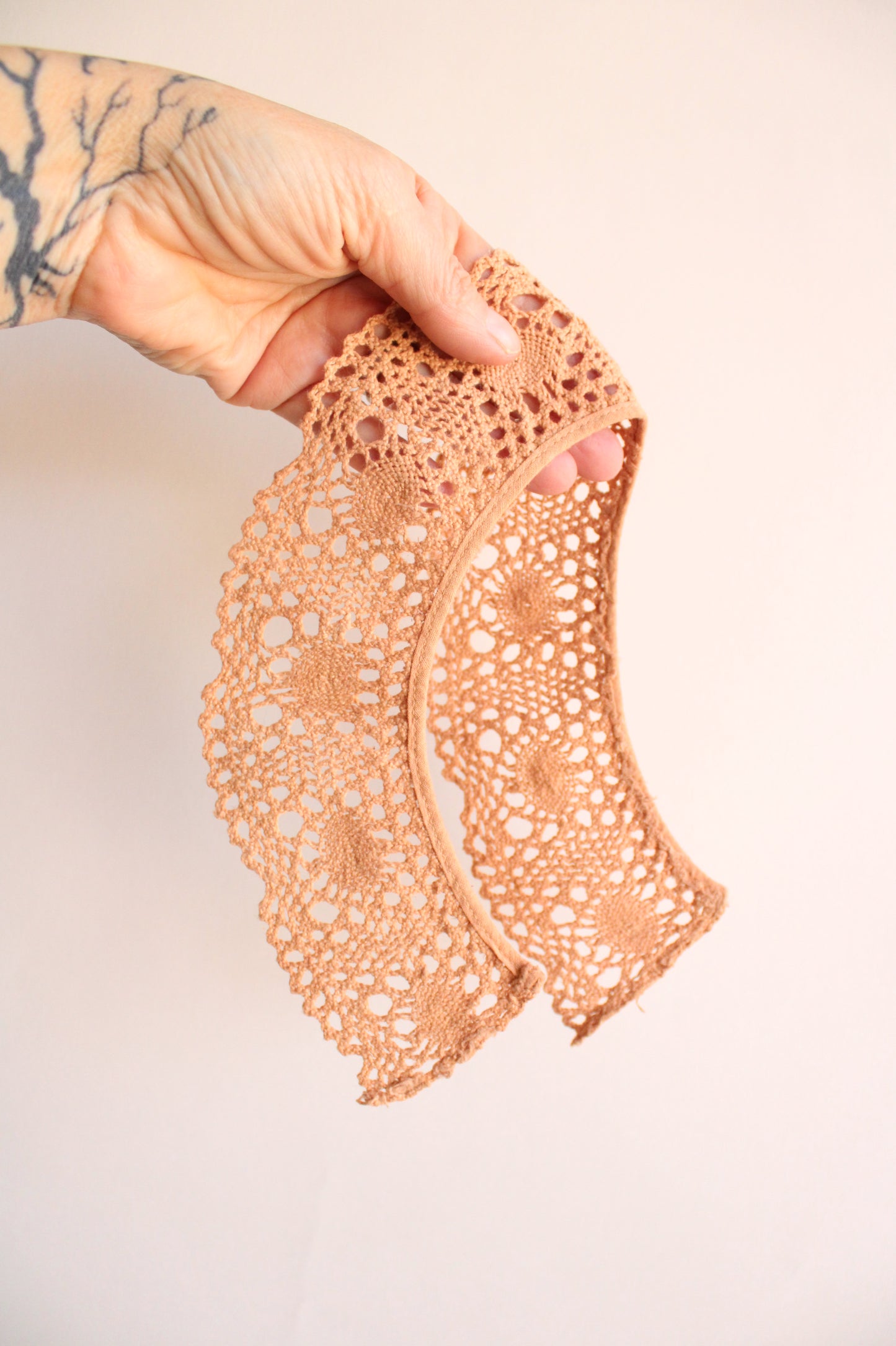 Vintage Crochet Lace Collar Naturally Plant Dyed Dusty Rose Pink