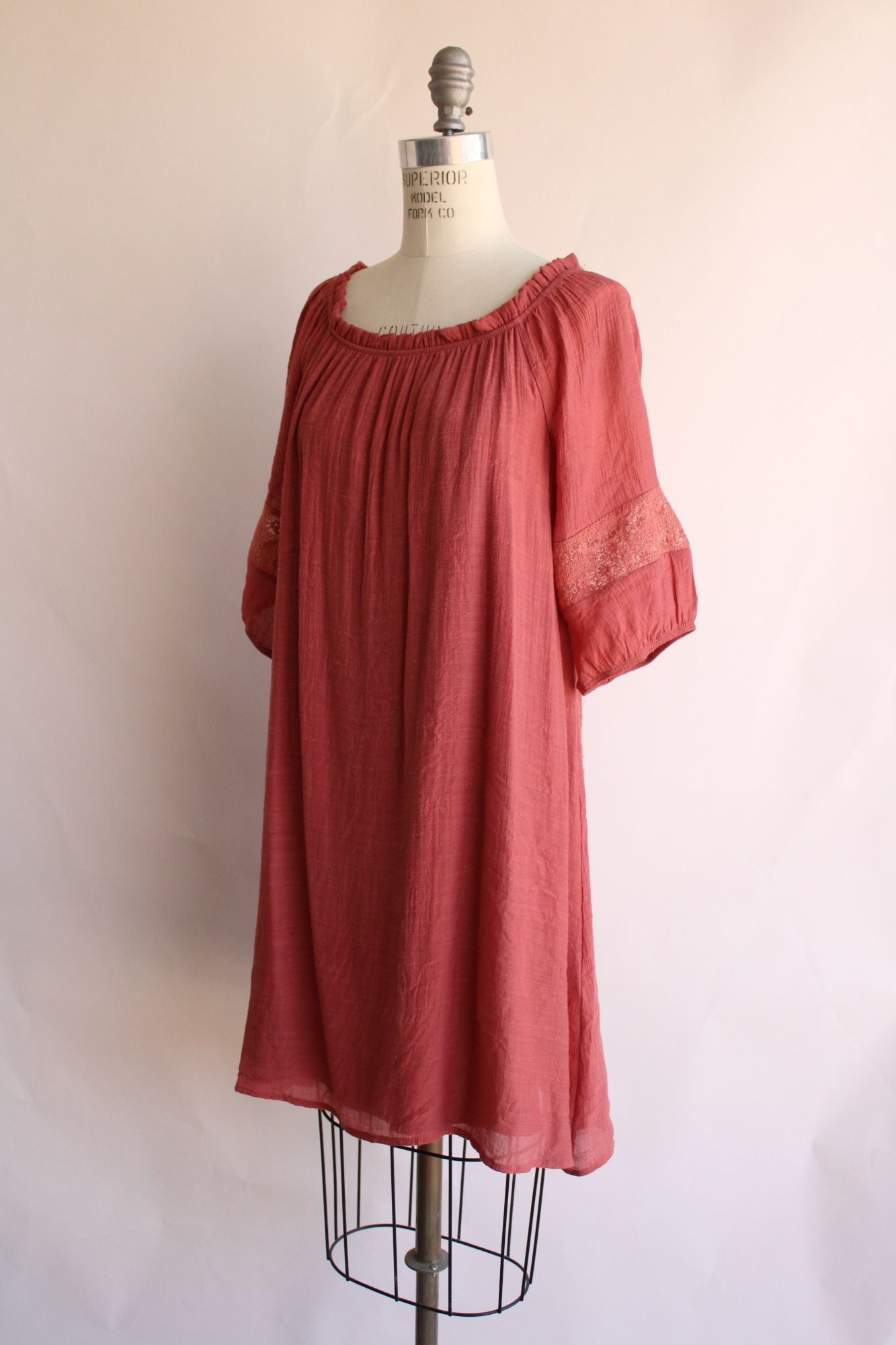 Naif Womens Salmon Pink Boho Style Peasant Dress, Size PL