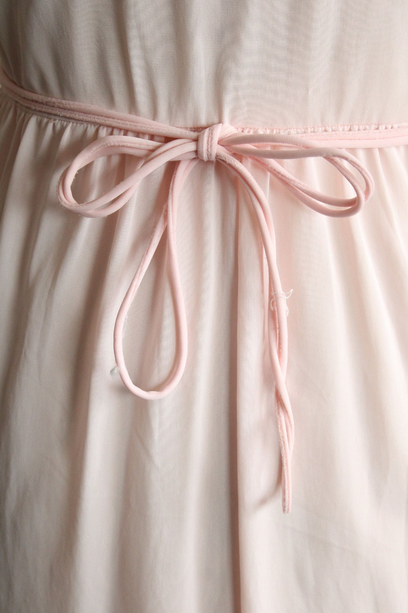 Vintage 1950s Pink Nylon with Tie and Embroidered Floral Lace Trim Nightgown