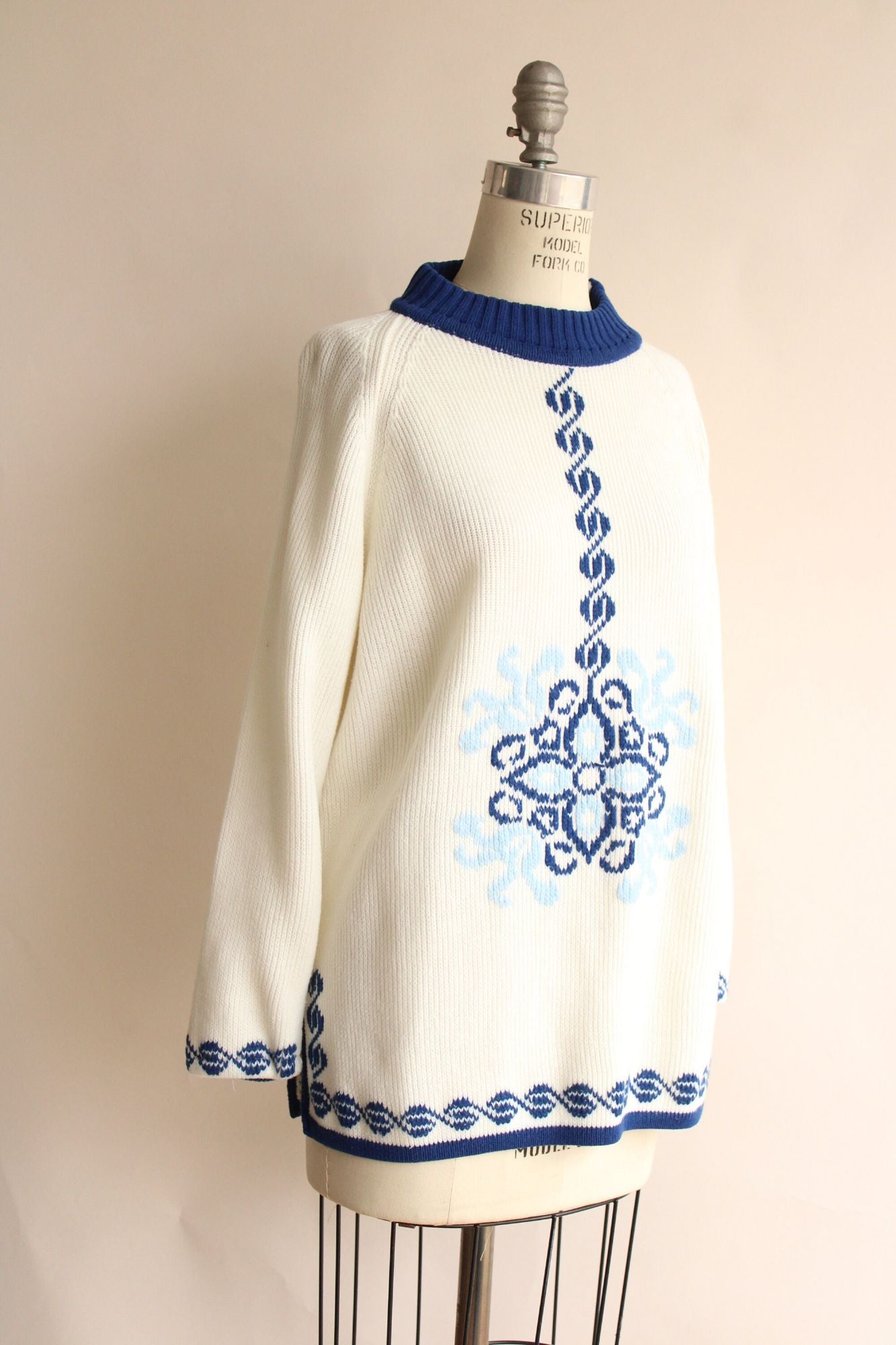 Vintage 1970s The Campus Shop Nordic Style Blue and White Jumper