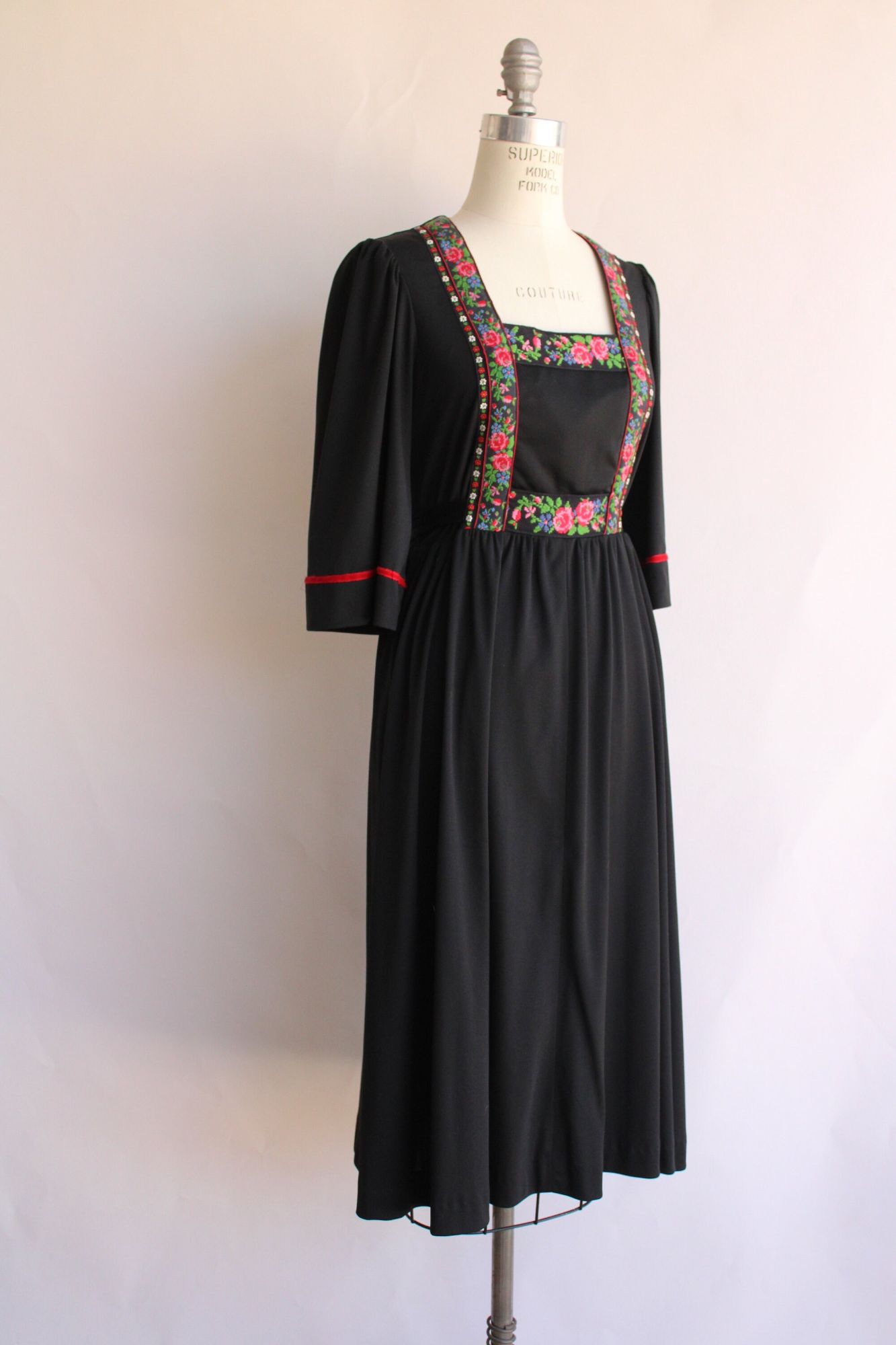Vintage 1970s Young Edwardian by Arpeja Black Peasant Dress