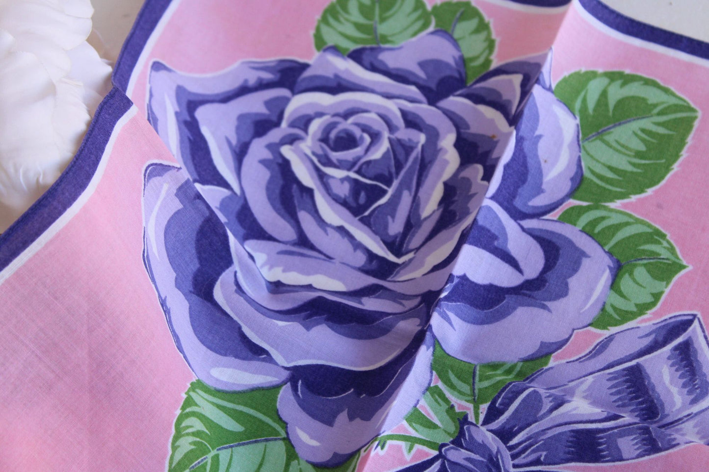 Vintage Cotton Purple Rose Floral Print Hankie