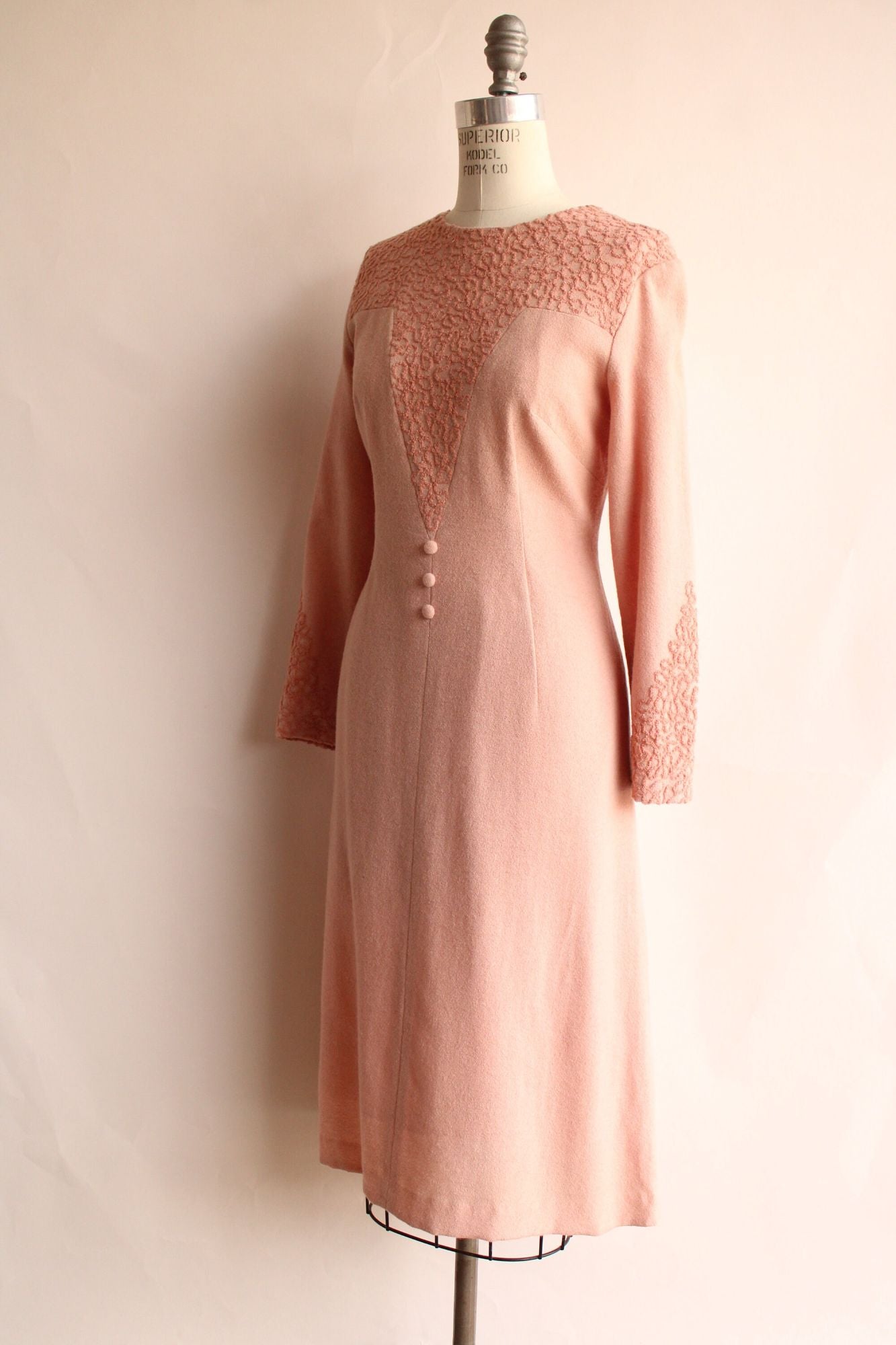 Vintage 1960s Embroidered Pink Angora Wool Dress