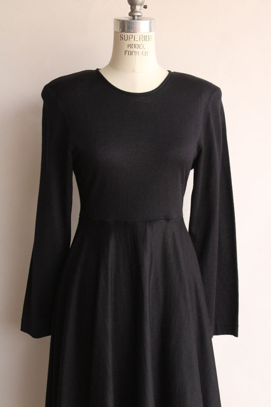 Vintage 1980s Axiom Black Wool Blend Dress with Buttons in Back