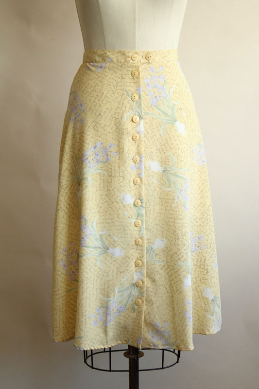 Vintage 1990s Hillard & Hanson Yellow Floral Print Skirt