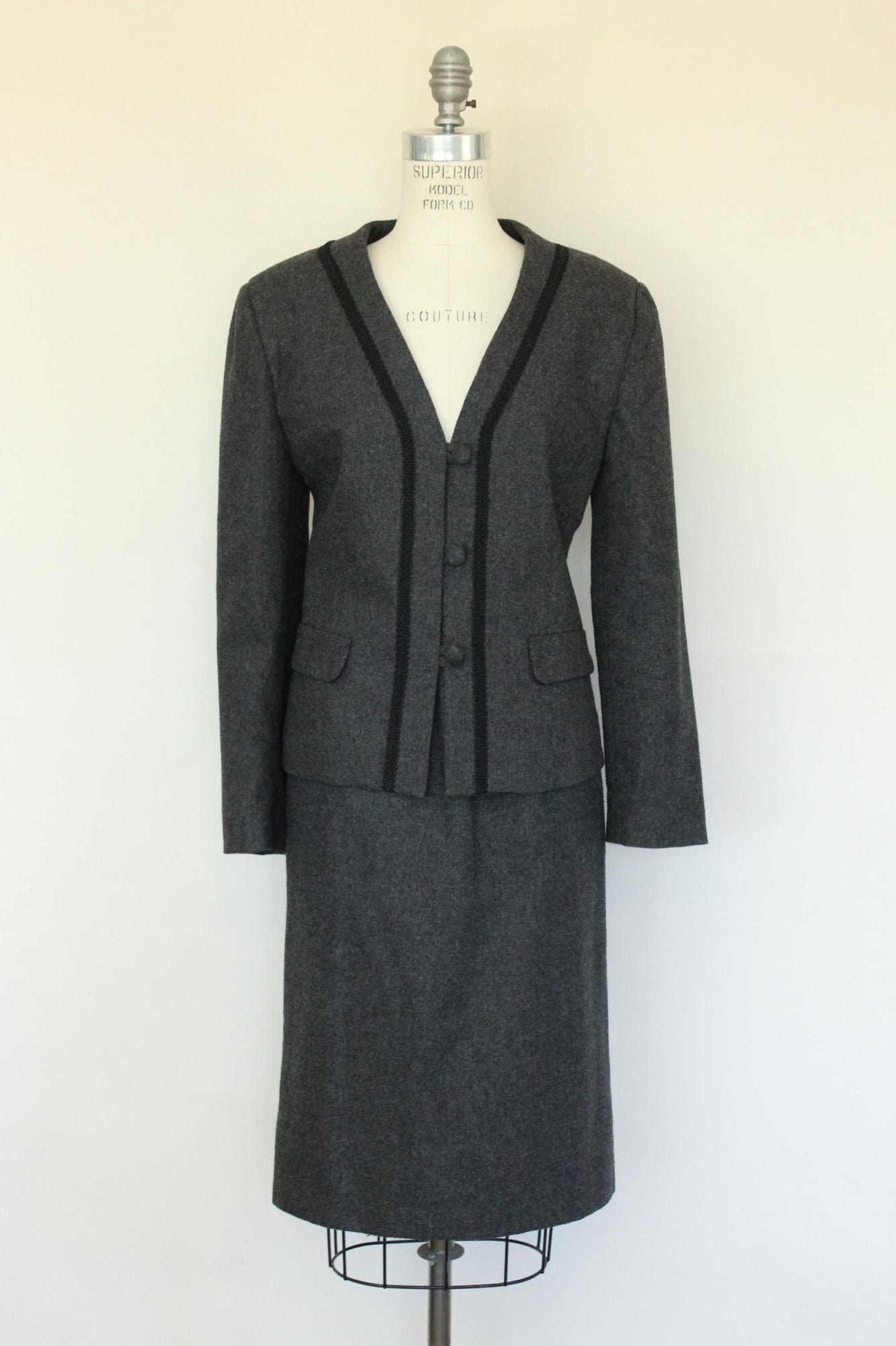 Vintage 1980s Womens Suit, Russ Gray Wool Skirt And Jacket