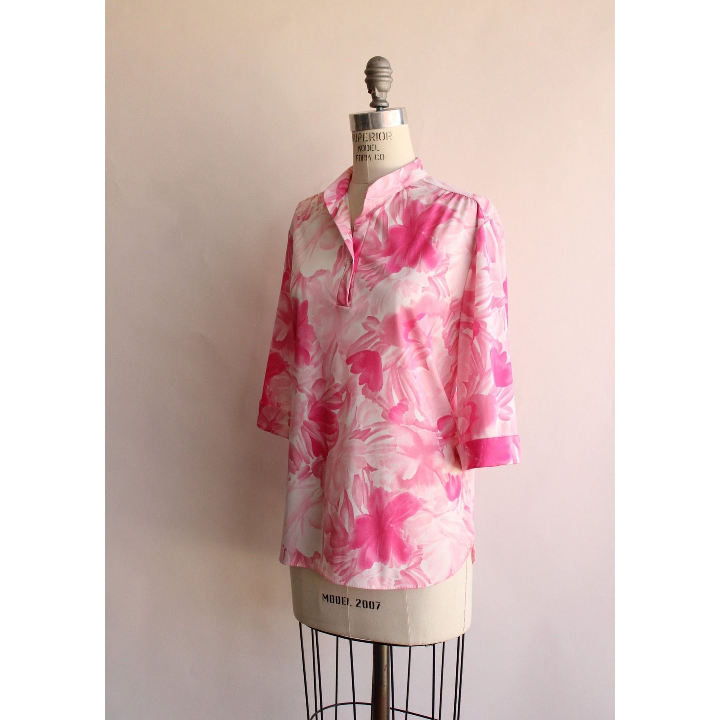 Vintage 1960s Ro-Vel Pink And White Floral Print Top