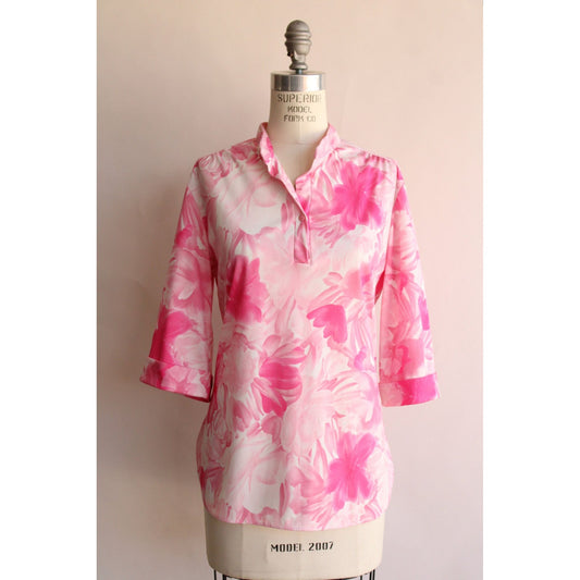 Vintage 1960s Ro-Vel Pink And White Floral Print Top
