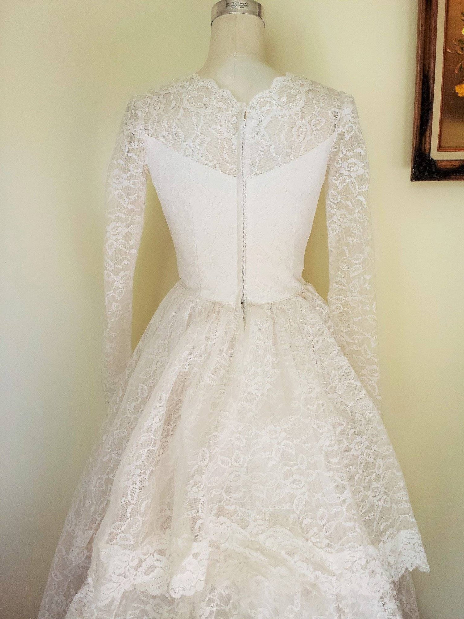 Vintage 1950s Grace Kelly Style Lace Wedding Gown-Toadstool Farm Vintage-1950s Dress,1950s Weddind Dress,50s Bridal Gown,50s Dress,Bridal,Bride,Grace Kelly Style,Lace Skirt,Metal Zipper,Vintage,Vintage Clothing,Vintage Dress,Vintage Dresses,Vintage Wedding Gown
