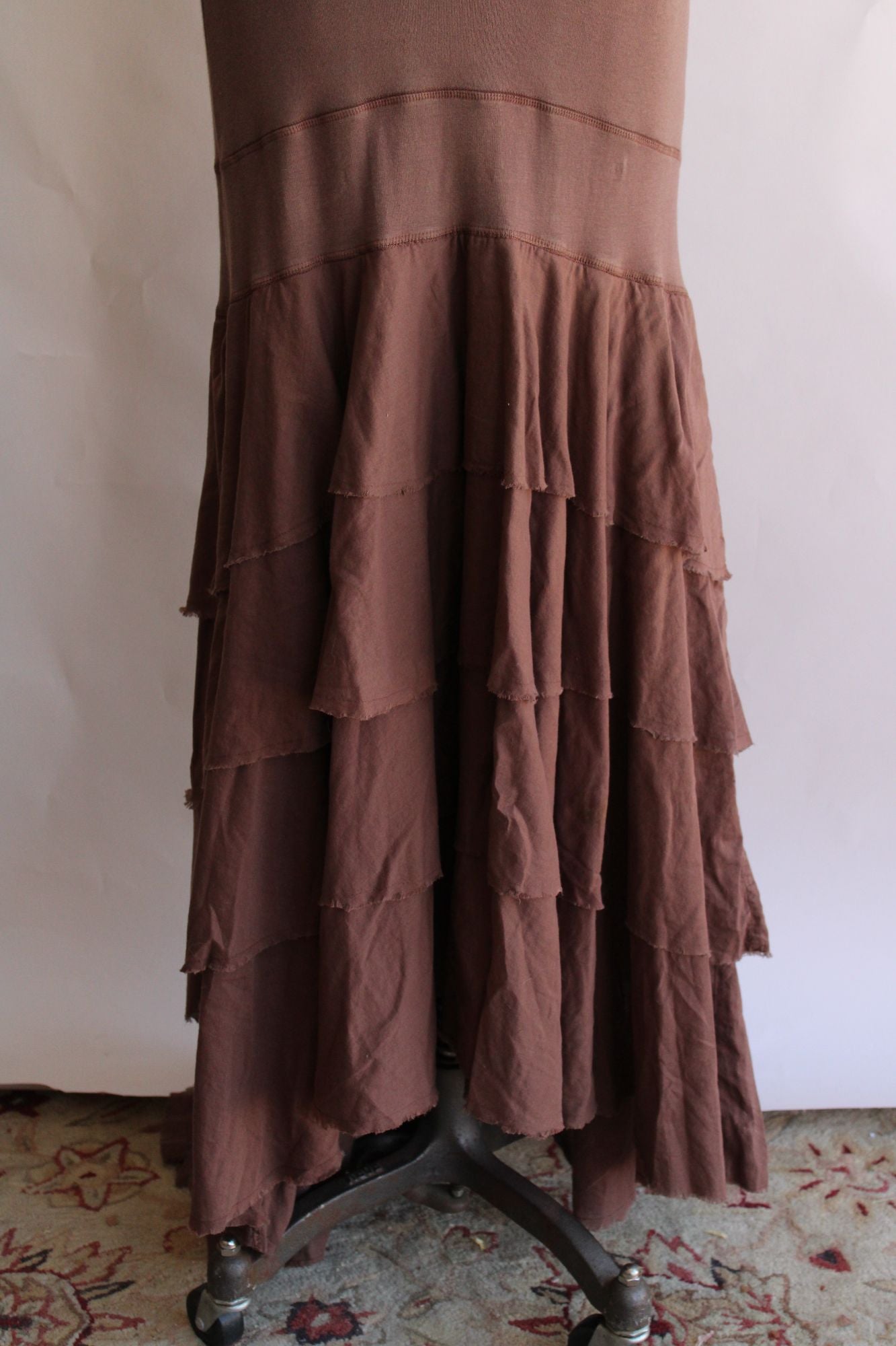 Eco-Ganik womens Dress in brown, Size Small, Full length, multi tiered