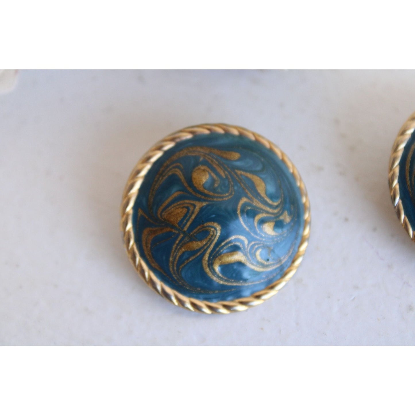 Vintage 1960s Enameled Blue And Gold Earrings