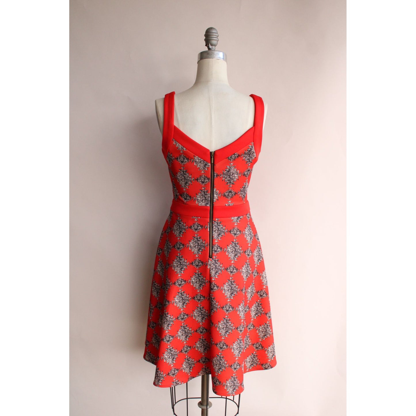 XoXo dress, Size Small, red geometric print, fit and flare