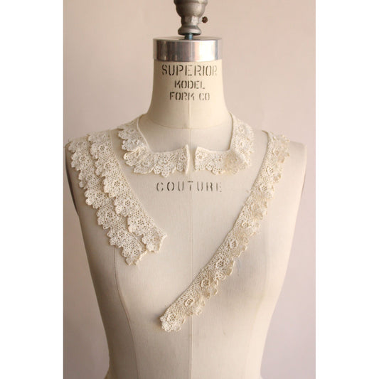 Vintage Early 1900s Collar, Cuffs and Trim in Ivory Lace