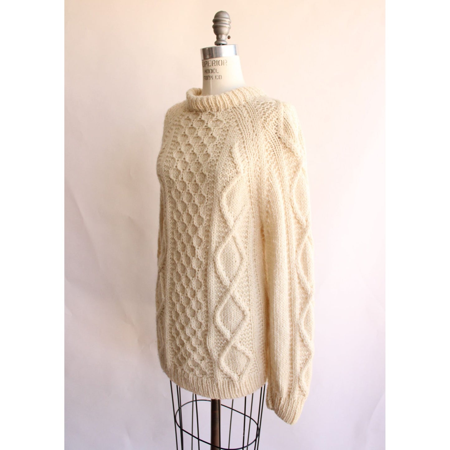 Vintage Wool Ivory Cable Knit Fisherman Sweater
