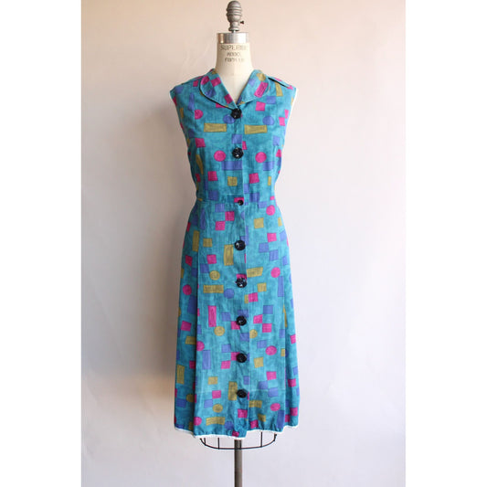 Vintage 1960s Blue Cotton Dress, Plus Size