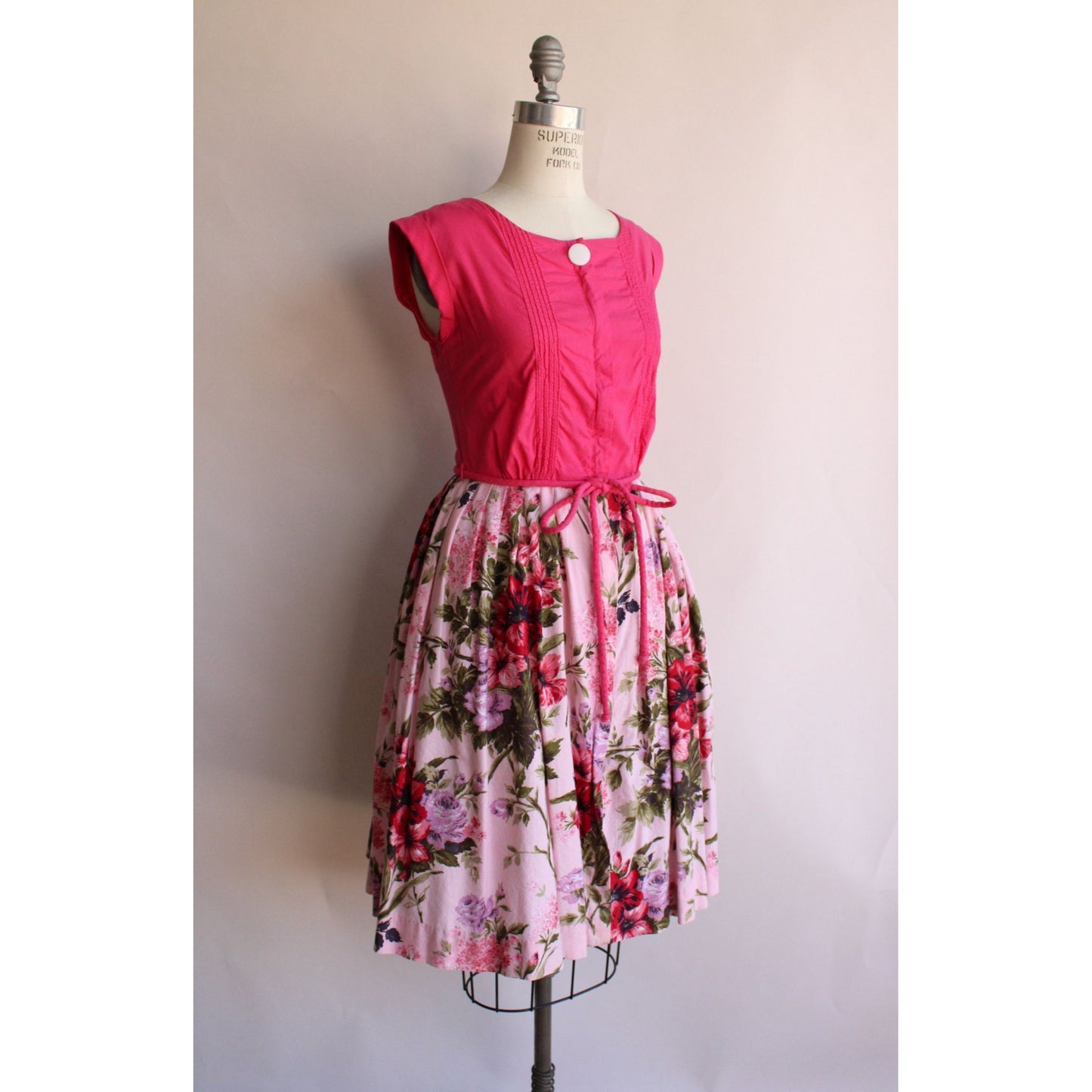 Vintage 1950s 1960s Kay Whitney Dress with Pocket and Belt