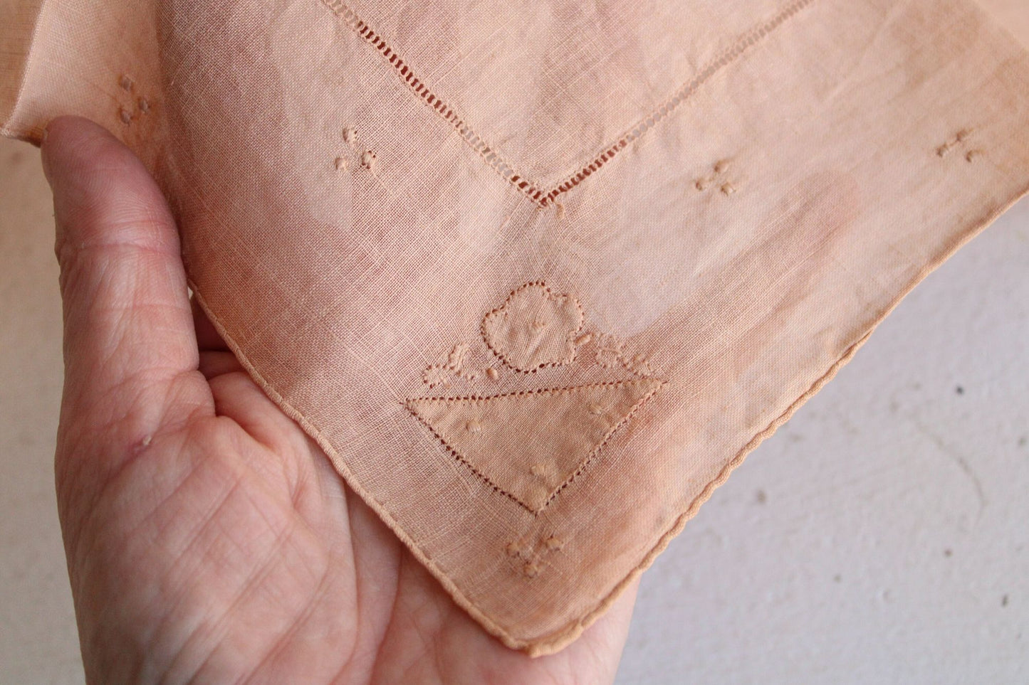 Vintage 1930s Pink Natural Plant Hand Dyed Embroidered Hankie