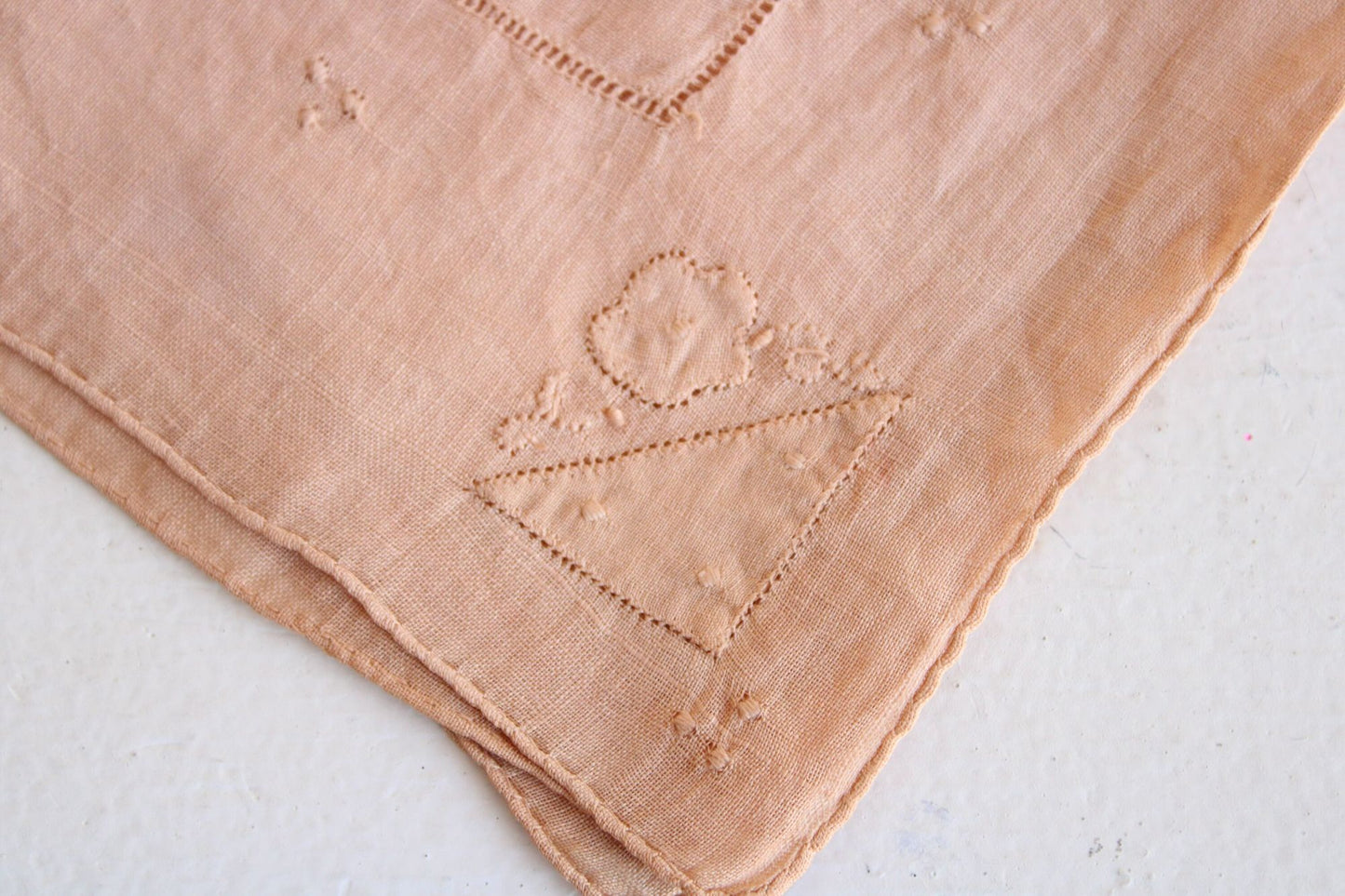 Vintage 1930s Pink Natural Plant Hand Dyed Embroidered Hankie