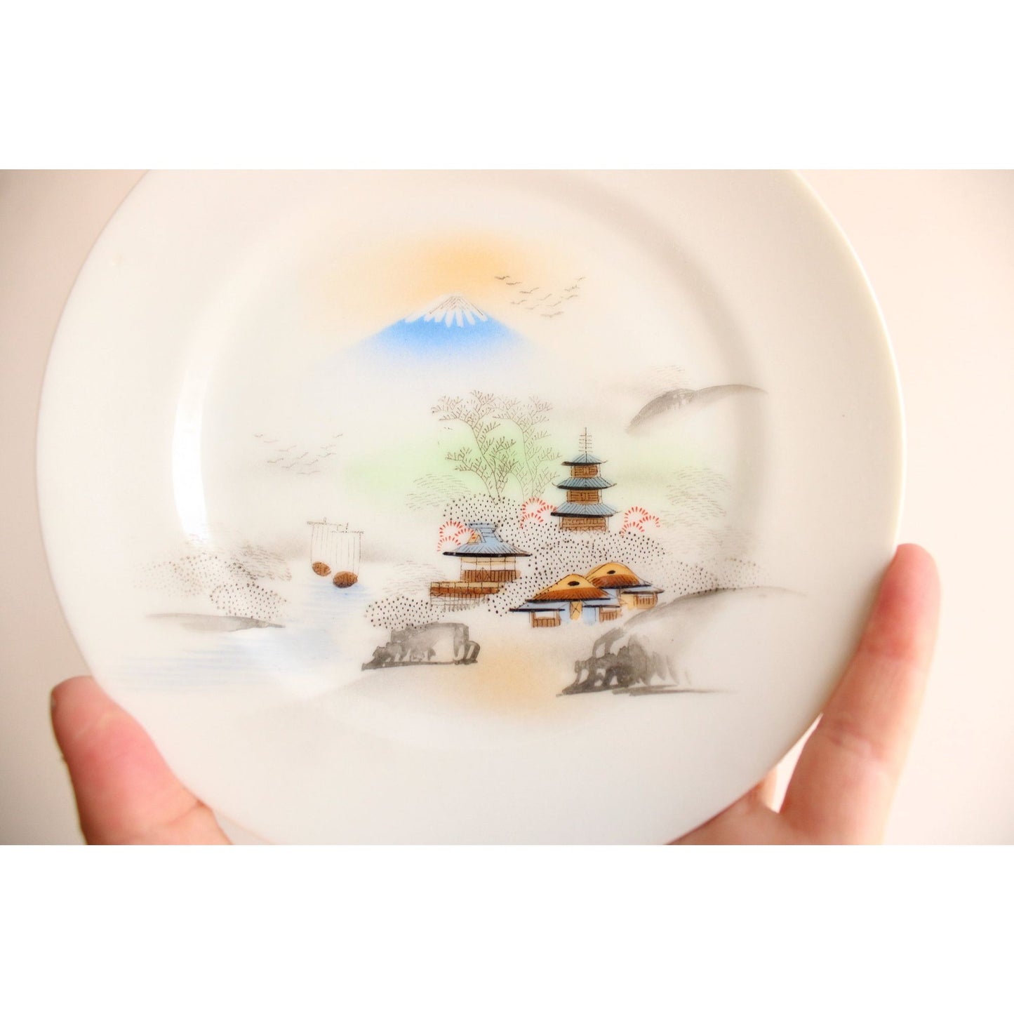 Vintage Hand Painted Small Dessert Plate With A Landscape Pattern