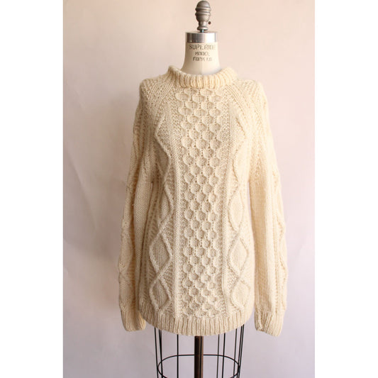 Vintage Wool Ivory Cable Knit Fisherman Sweater