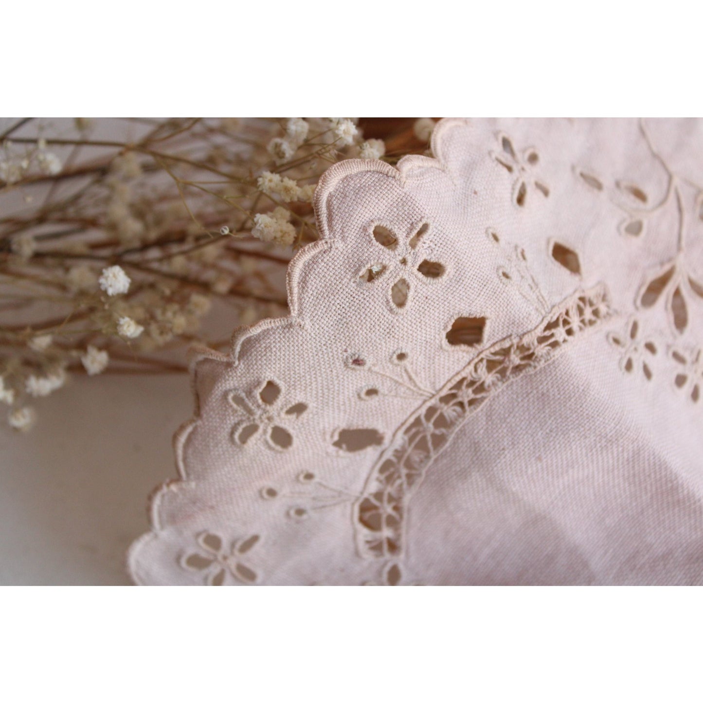 1950s Naturally Hand Dyed Vintage Doily in Dusty Pink