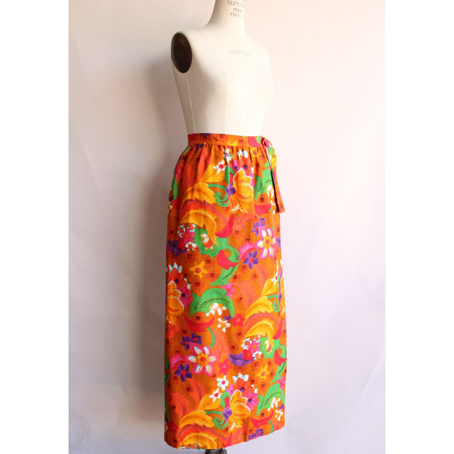 Vintage 1960s Skirt / Beverly Vogue Wrap Maxi Skirt / Flower Power