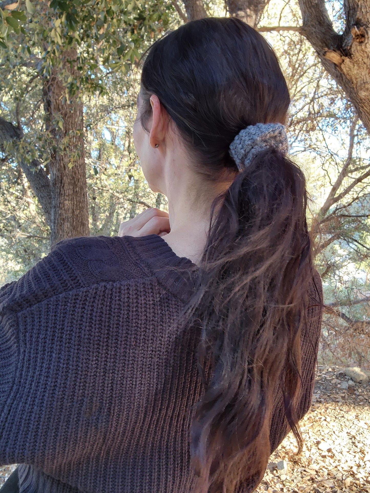 Hand knit Gray Hair Scrunchie in Stormcloud