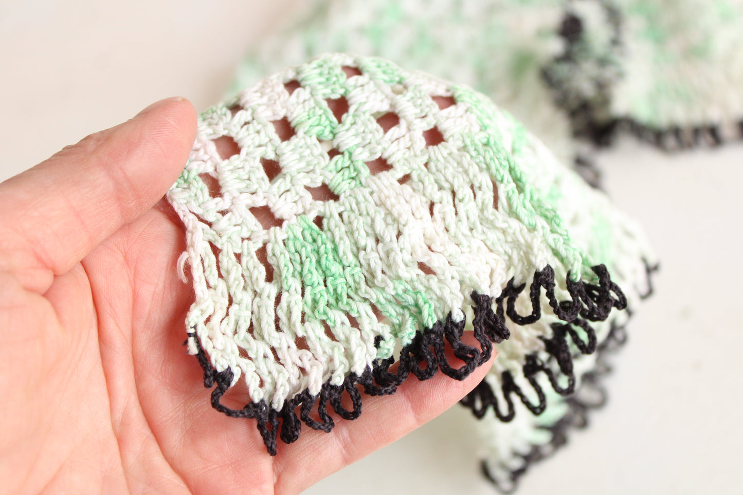 Vintage Crochet Doily in Green and White And Black