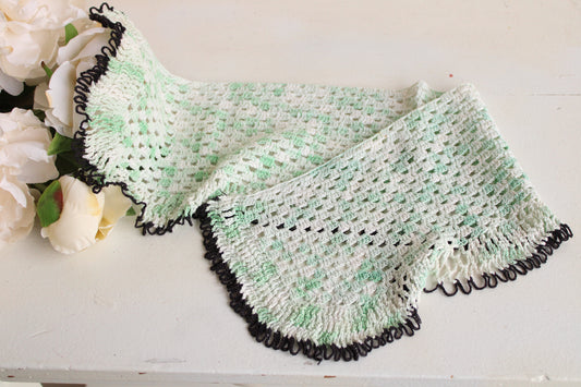Vintage Crochet Doily in Green and White And Black